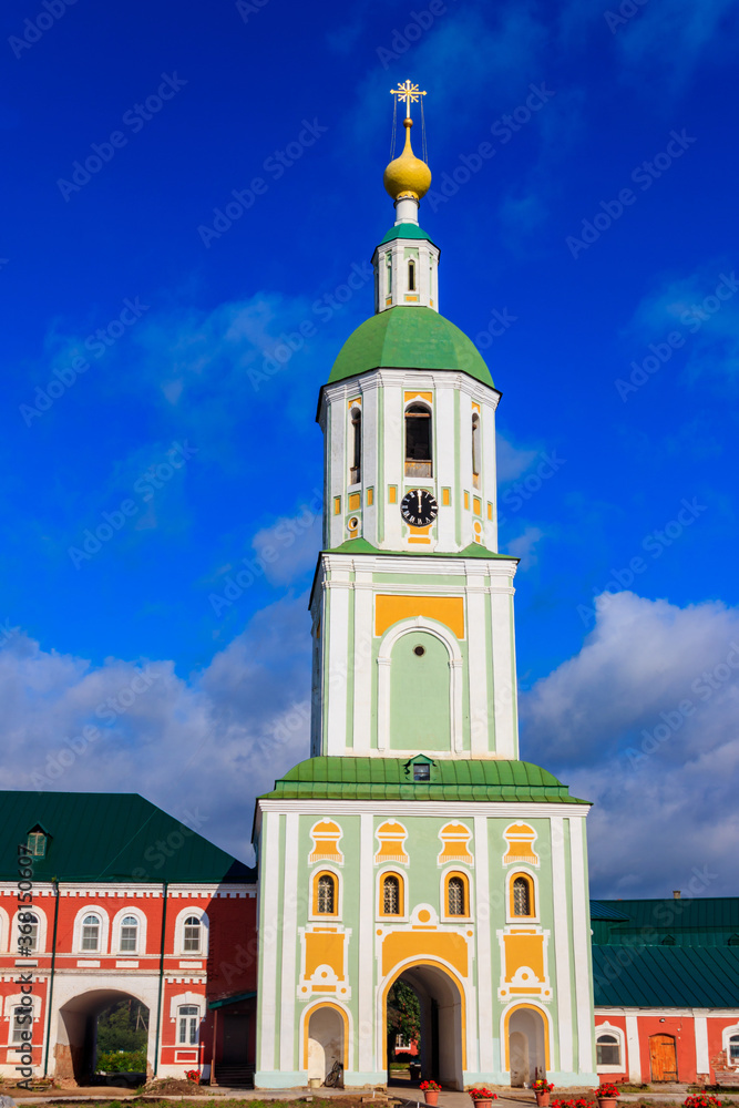 Bell tower of Sanaksar monastery of the Nativity of the Mother of God in Temnikov, Republic Mordovia, Russia