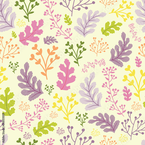 Vector pastel multicolour botanical leafs seamless pattern background