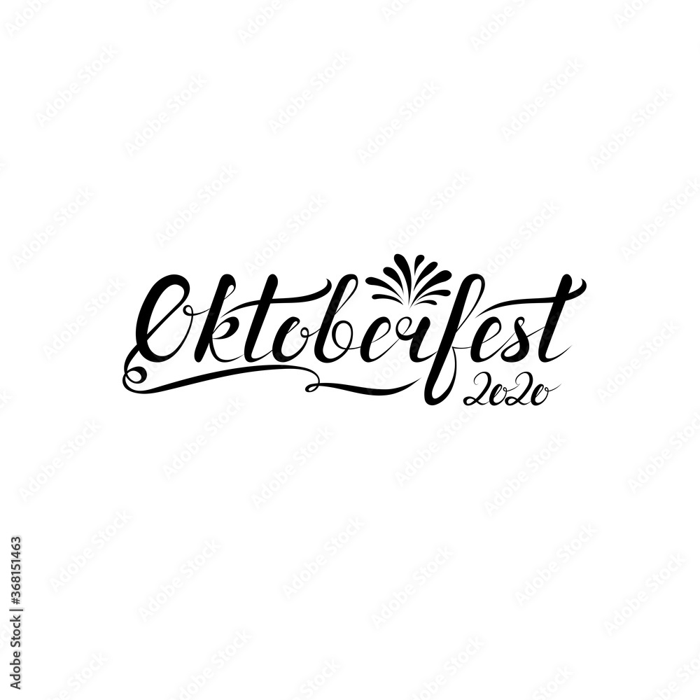 Obraz premium oktoberfest 2020. handwritten calligraphy inscription. design element for card, banner, invitation, t shirt, flyer, sign, poster, print. black and white vector illustration. calligraphic text