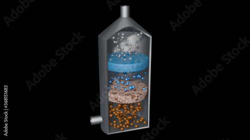 Industrial Steel tank gas scrubber for pollution filtering or fermentation atomization processes.
3d rendering illustration 