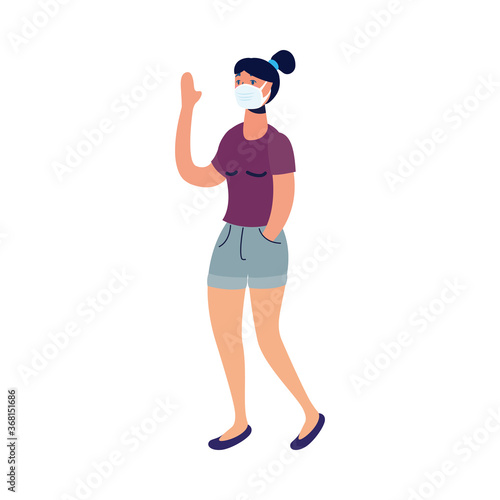 young woman walking using medical mask