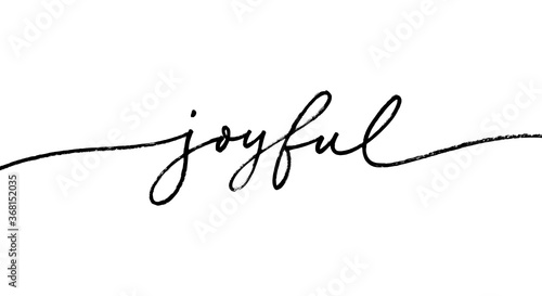 Joyful word, vector brush lettering. Hand drawn modern brush calligraphy isolated on white background. Christmas vector ink illustration. Creative typography for Holiday greeting gift poster, cards, b