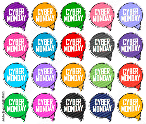 Cyber Monday, Set Sale speech bubble banners design template, discount tags, final season offers, vector illustration