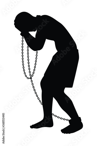 Slave with chain silhouette vector