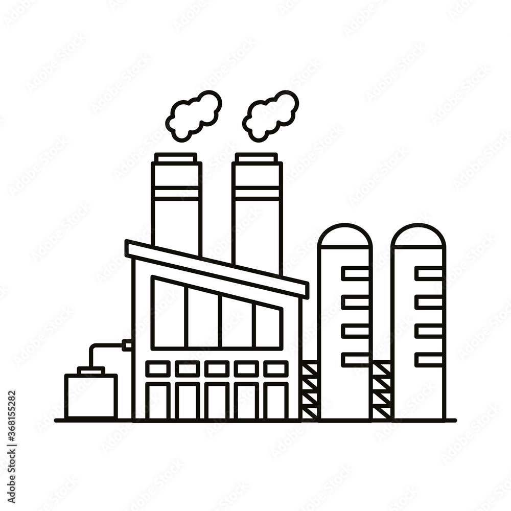 industry factory buildings and chimneys line style icons