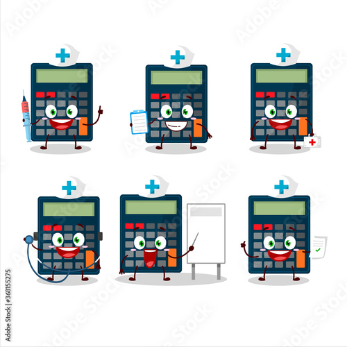 Doctor profession emoticon with calculator cartoon character
