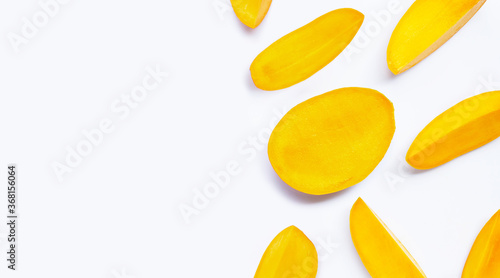 Tropical fruit, Mango  slices  on white background.
