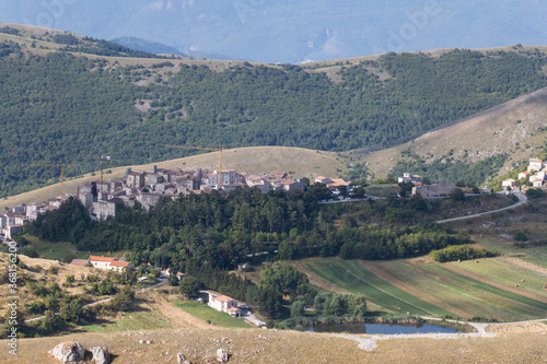 Aerial view of italian village in mountains, Abruzzo, Italy.