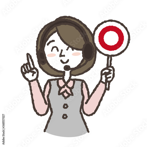 OKマークを持つ案内係の女性
