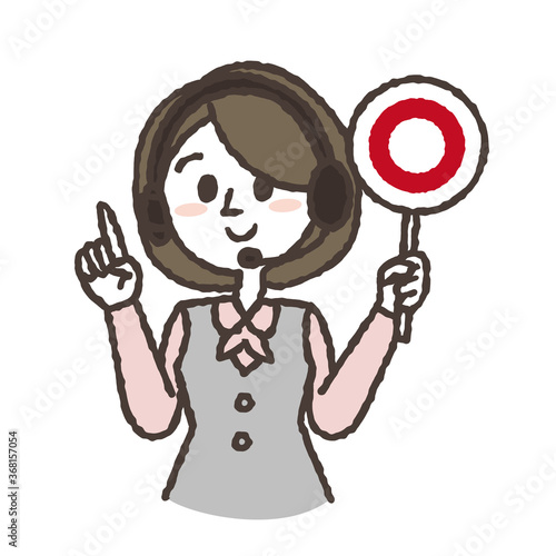 OKマークを持つ案内係の女性