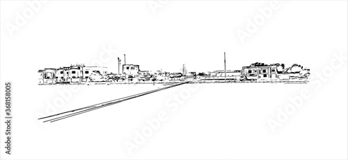 Building view with landmark of Ajman is the capital of the emirate of Ajman in the United Arab Emirates. Hand drawn sketch illustration in vector.