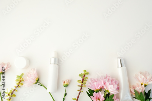 cosmetic beauty product with natural ingredient and flower.