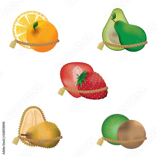 collection of fruits tie up with tag