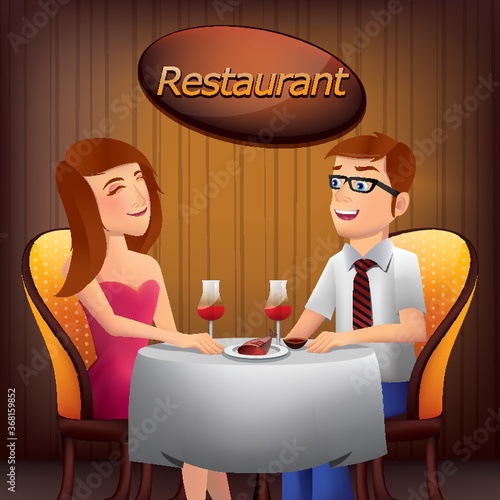 couple sitting at the table in  restaurant