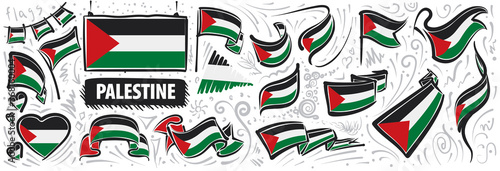 Schilderij op canvas Vector set of the national flag of Palestine in various creative designs