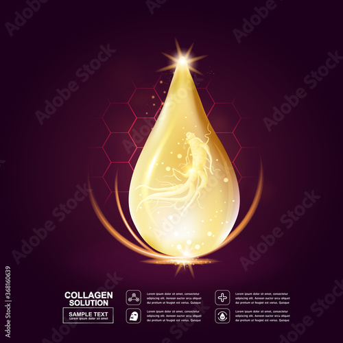 Ginseng Collagen Serum and Vitamin Vector Background Concept Skin Care Cosmetic.