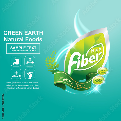 Fiber in Foods Slim Shape and Vitamin Concept Label Vector