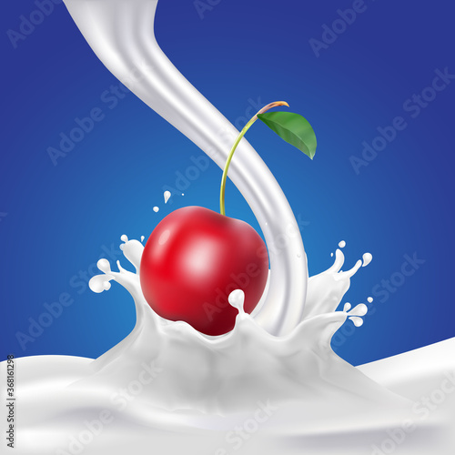 Cherry Milk, yogurt splashing vector concept