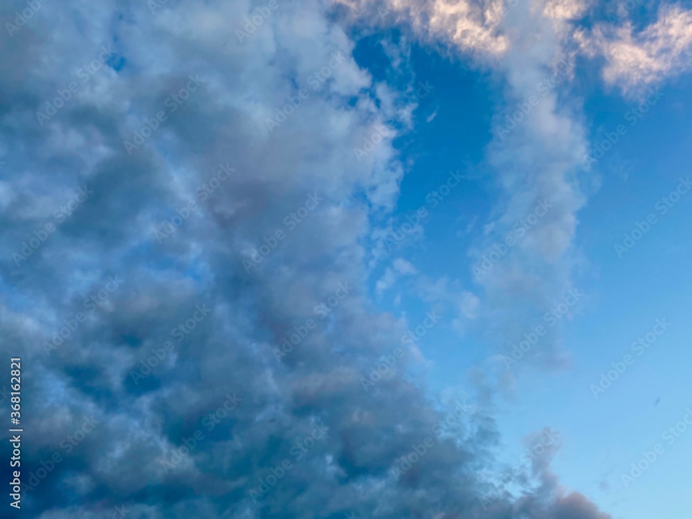 Obraz premium Blue sky with white clouds at sunset in summer time.Free space.