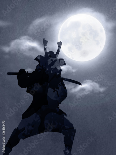 A Japanese Samurai Under The Moonlight