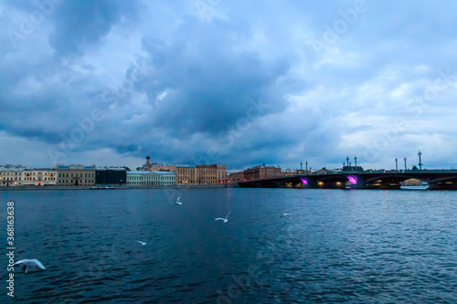 View of the Neva river in St. Petersburg, Russia © olyasolodenko