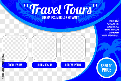 Travel tours banner template, horizontal advertising business banner layout template flat design set , clean abstract cover header background for website design