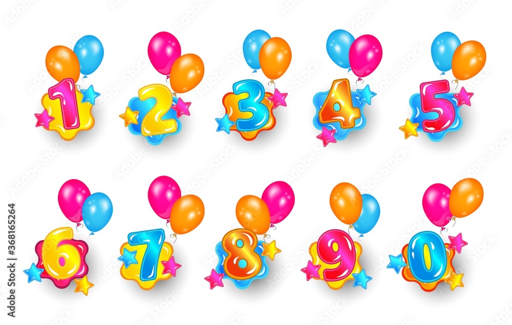 Childish colorful bubble numbers set design
