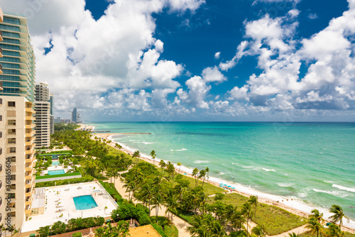 Aerial photo beautiful bright ocean view condominiums on Bal Harbour Beach FL © Felix Mizioznikov