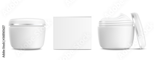 Cream jar realistic mockup set- white plastic container of facial beauty product