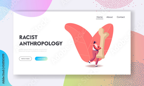 Anthropology Landing Page Template. Female Character Exploring Ancient Artifacts, Studying Ancient Human Fossil Bone