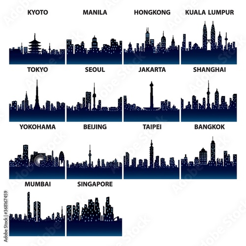 asian skyline silhouettes