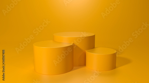 Empty podium or pedestal display on white background with stand concept. Blank product shelf standing backdrop. 3D rendering