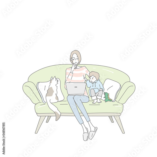 ノートパソコンを覗き込む親子