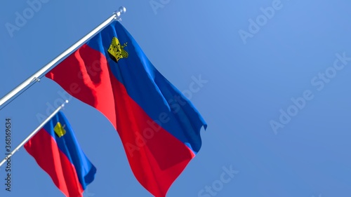 3D rendering of the national flag of Liechtenstein waving in the wind