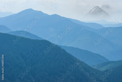 Fototapeta Naklejka Na Ścianę i Meble -  mountain ridge silhouette in a blue mist