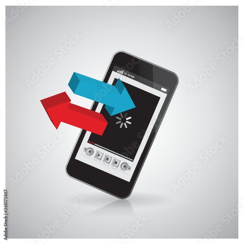 smartphone with data transferring arrows