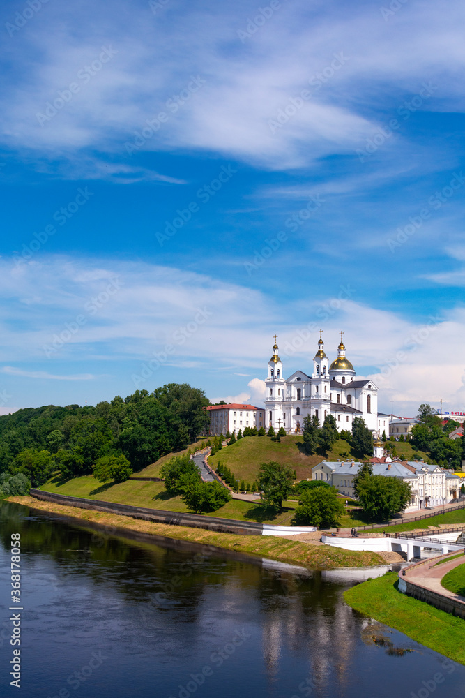 Holy Assumption Cathedral of the Assumption on the hill and the Holy Spirit convent and Western Dvina River. Vitebsk, Belarus
