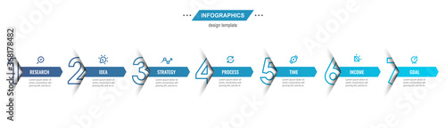Vector Infographic design template with icons and 7 options or steps. Can be used for process diagram, presentations, workflow layout, banner, flow chart, info graph.