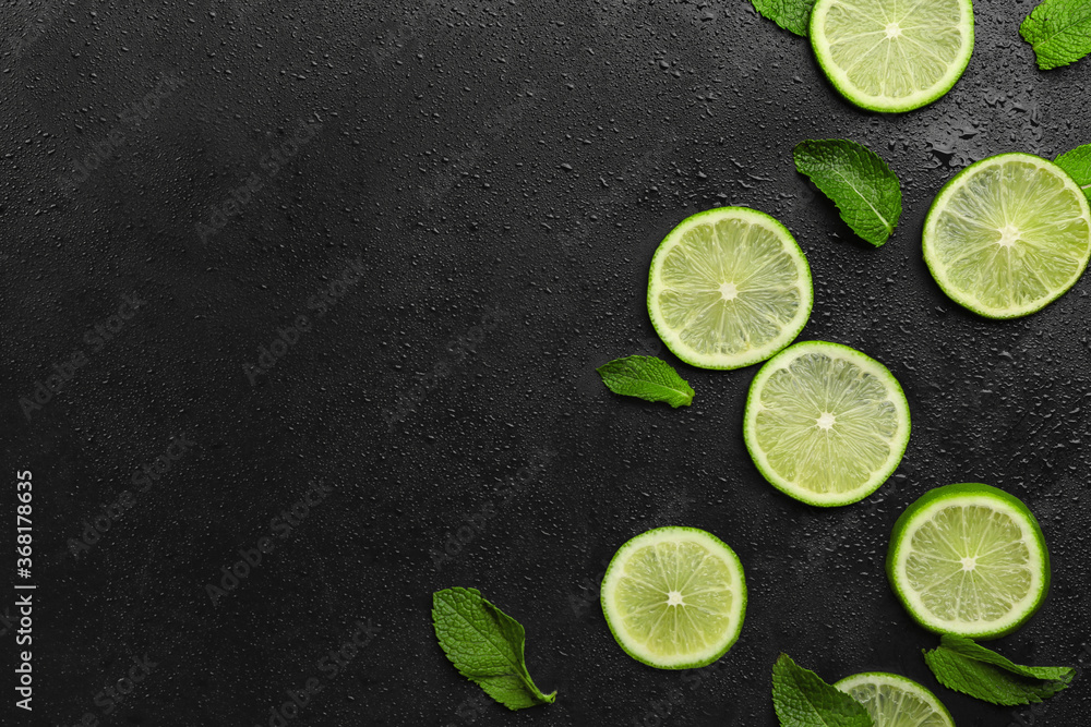 Ripe cut lime on dark background Ripe cut lime on dark background