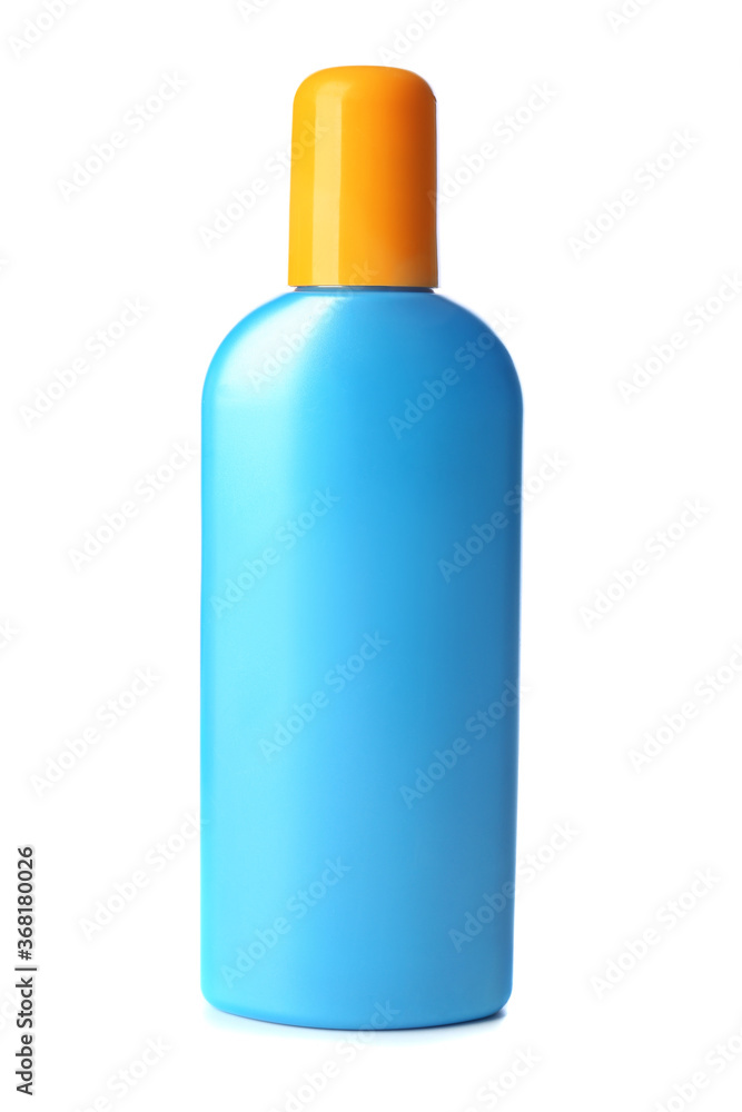 Bottle of sunscreen on white background Bottle of sunscreen on white background