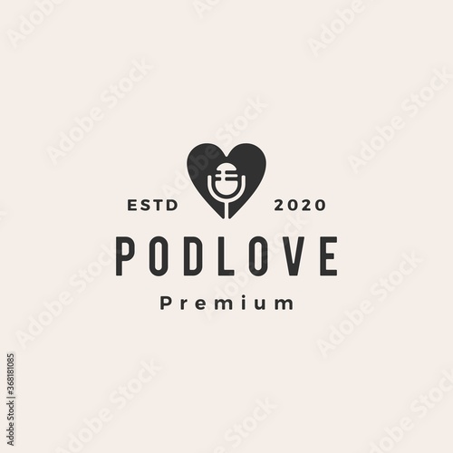 podcast love hipster vintage logo vector icon illustration