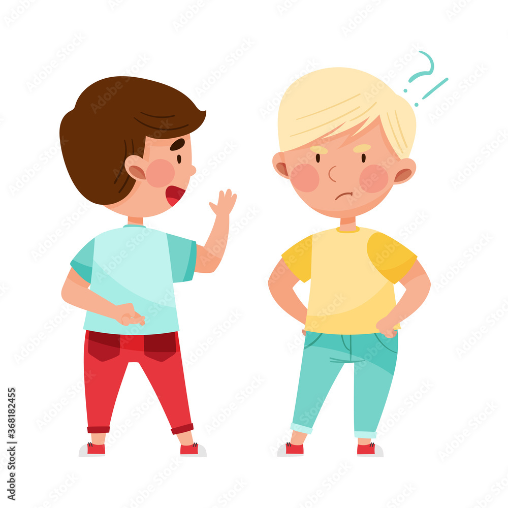 Little Boy Telling Lie to His Agemate Vector Illustration