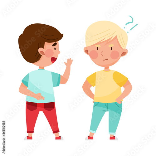 Little Boy Telling Lie to His Agemate Vector Illustration
