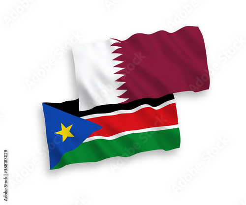 Flags of Republic of South Sudan and Qatar on a white background