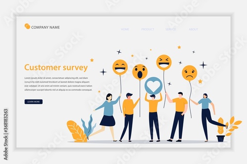 Illustration vector Customer survey concept landing page. Feedback business concept. Customer feedback online review report client survey. can be use for landing page, template, banner, website, flyer