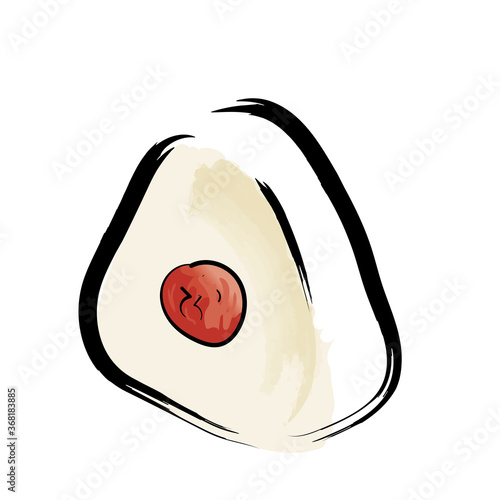 アナログタッチ筆描き手描き　梅干しのオニギリお握りおむすびのイラスト｜Rice ball