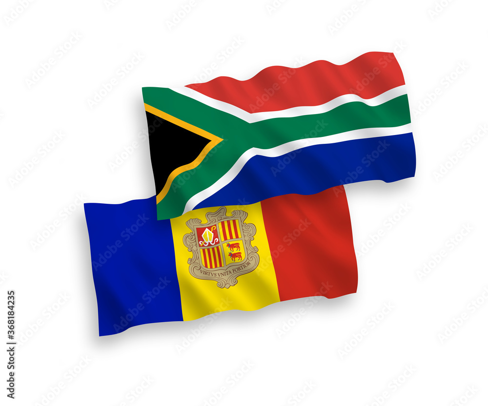 Flags of Andorra and Republic of South Africa on a white background Flags of Andorra and Republic of South Africa on a white background