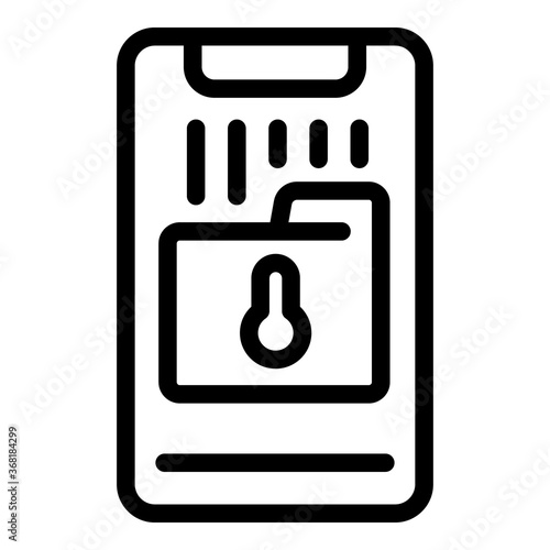Secured smartphone folder icon. Outline secured smartphone folder vector icon for web design isolated on white background