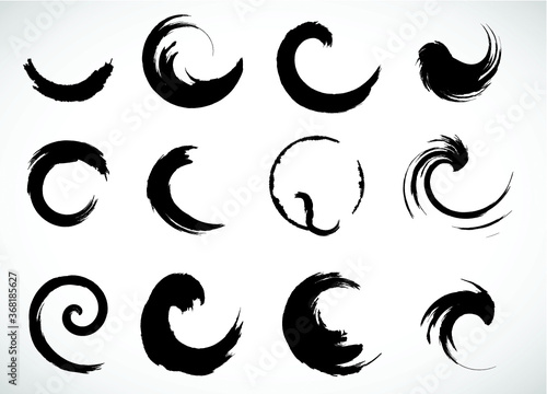 Spiral Brush Stroke Elements . Swirls . Set of Round Shapes . vector