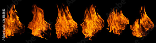 Fire collection set of flame burning isolated on dark background for graphic design purpose 